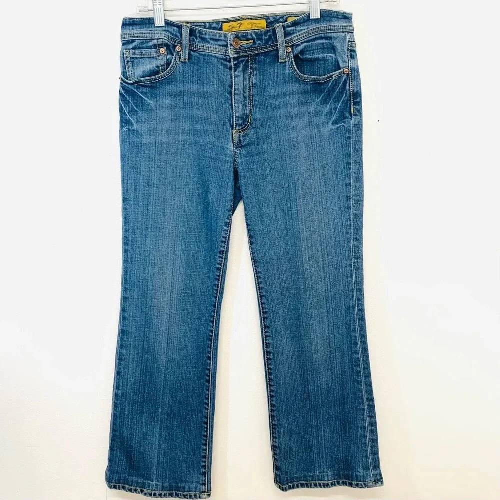 Seven 7‎ Jeans Woman 8 Flare  Blue Embroidery  Boho Y2K Casual Workwear Western